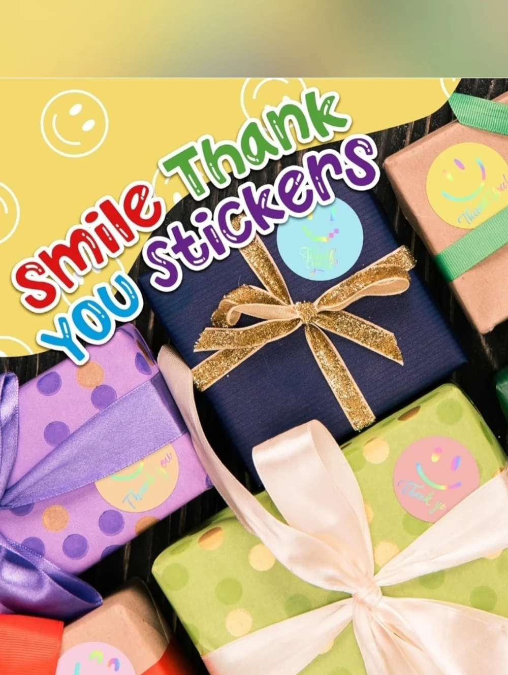 150 Holographic Pastel Thank You Smiley Sticker Labels 1.5